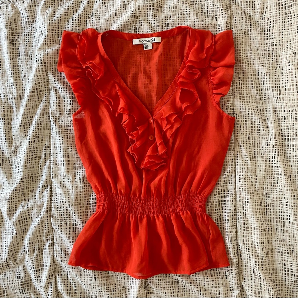 y2k fairy red orange frilly blouse